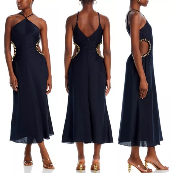 Cult Gaia Black Silvia Gold Embellished Faille Cut-Out Midi-Dress - 10 - Picture 4 of 7